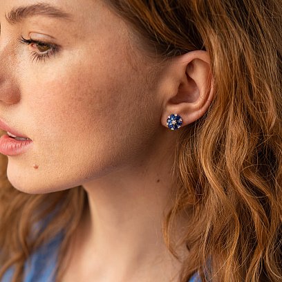 Золоті сережки - пусети "Квіточки" з діамантами і сапфірами сб0473gm №4