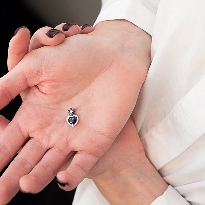 Золотая подвеска "Сердечко" с бриллиантами и сапфирами пб0269nl №2