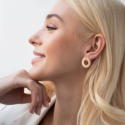 Золотые серьги - пусеты "Зеркальные" (2.1 см) с07698 №3