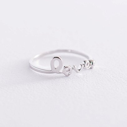 Кольцо "Love" в белом золоте с фианитом к06811