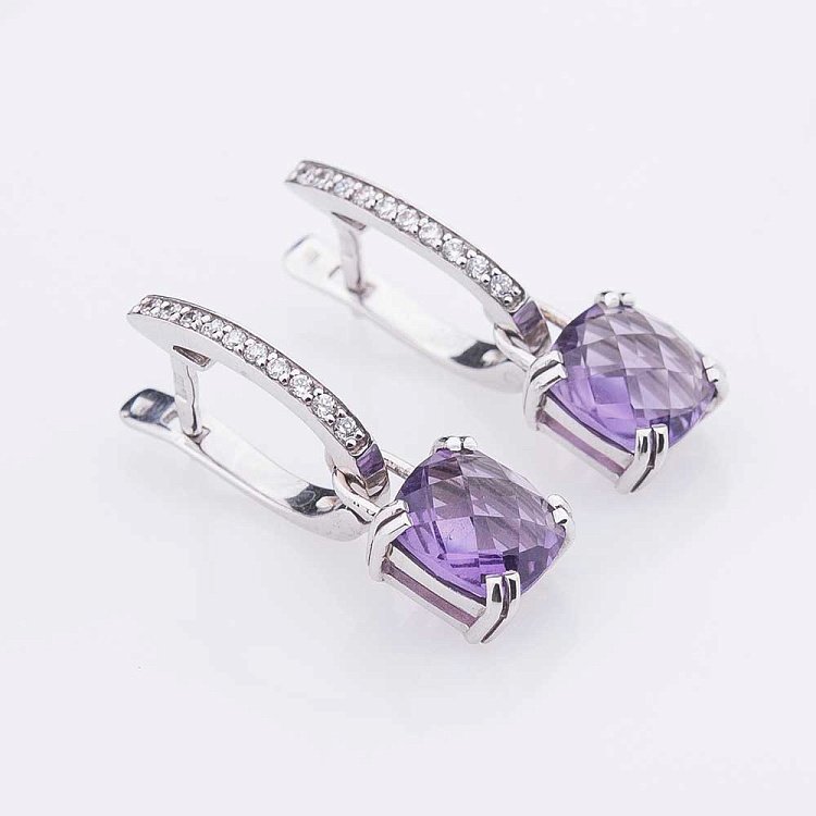 Золоті сережки з аметистом і фіанітами 14048560 від ювелірного магазину Онікс - 2