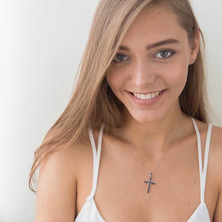 Золотой крестик с синими сапфирами и бриллиантами MP8270Cgm от ювелирного магазина Оникс - 3