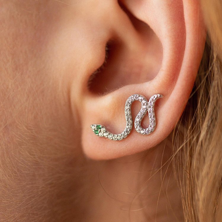 Серьги - клаймберы "Змеи" в серебре (фианиты) 109410 от ювелирного магазина Оникс - 2