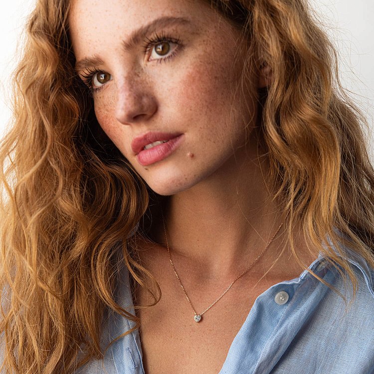 Колье "Сердечко" с фианитом (красное золото) кол02297 от ювелирного магазина Оникс - 1