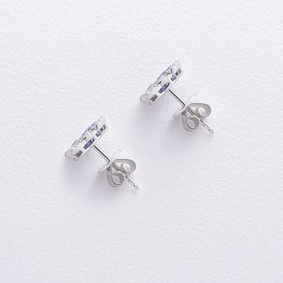 Золоті сережки - пусети "Конюшина" з діамантами і сапфірами сб0584mi №5