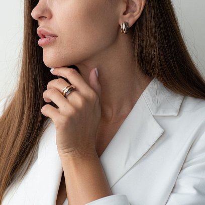 Золотое кольцо с черными фианитами к06573 №2