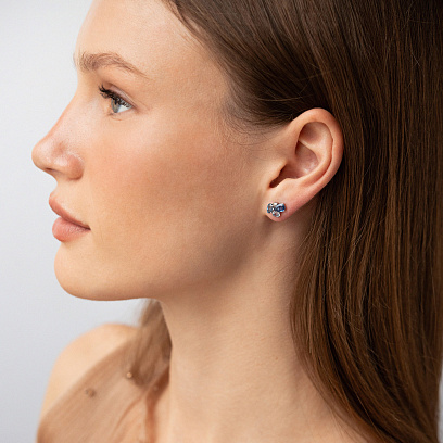 Золотые серьги - пусеты с бриллиантами и сапфирами сб0600sth №2