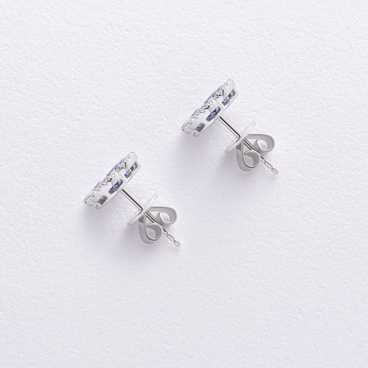 Золоті сережки - пусети "Конюшина" з діамантами і сапфірами сб0584mi від ювелірного магазину Онікс - 4