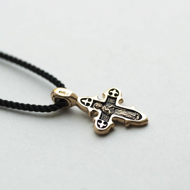 Золотой православный крестик "Распятие Христово. Икона Божией Матери" (чернение) п02657 от ювелирного магазина Оникс - 3