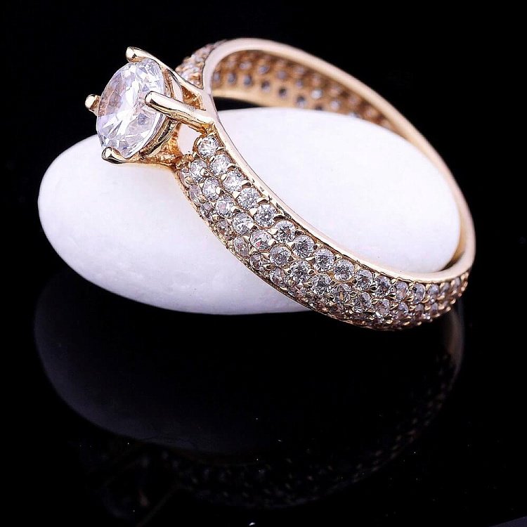 Золота каблучка з фіанітами к01689ж від ювелірного магазину Онікс - 6