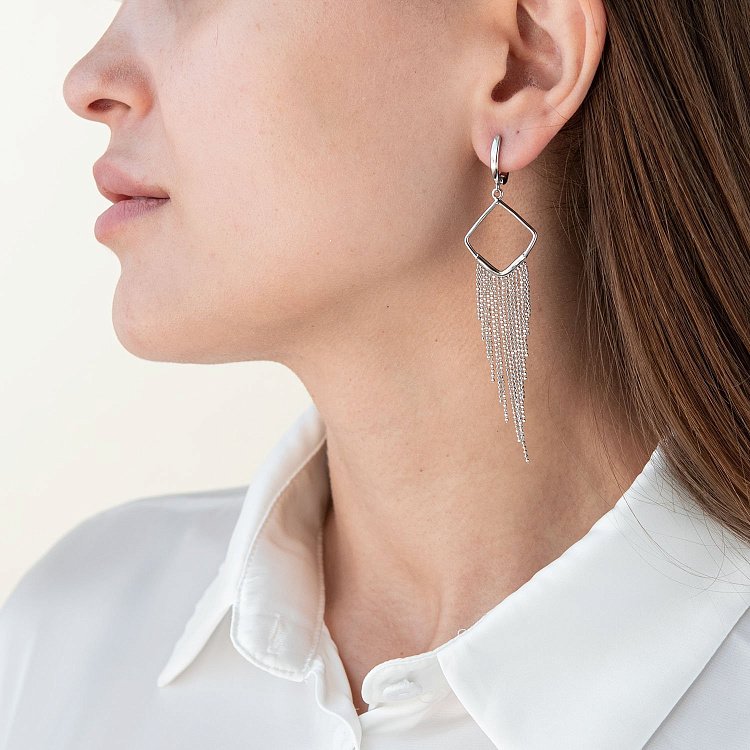 Серебряные серьги "Дождь" 122323 от ювелирного магазина Оникс - 1