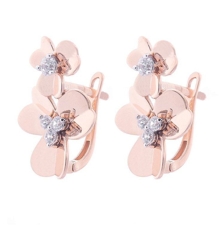 Золотые серьги с цветочками (фианит) с06174 от ювелирного магазина Оникс - 1