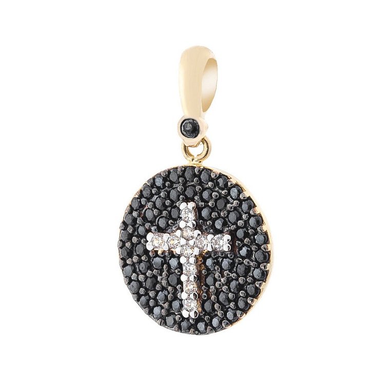 Золотая подвеска "Крестик с фианитами" п02929 от ювелирного магазина Оникс