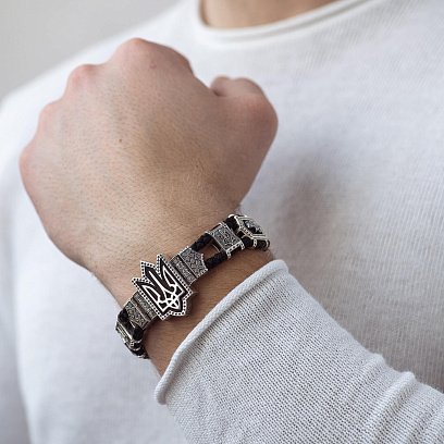 Мужской серебряный браслет "Герб України - Тризуб. Україна понад усе" с эбеном 1080 №2