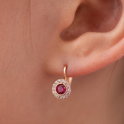 Золотые детские серьги с розовыми и белыми фианитами с09244 №2