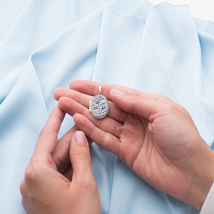 Серебряный кулон для фотографии "Цветы" (чернение) 133050 от ювелирного магазина Оникс - 2