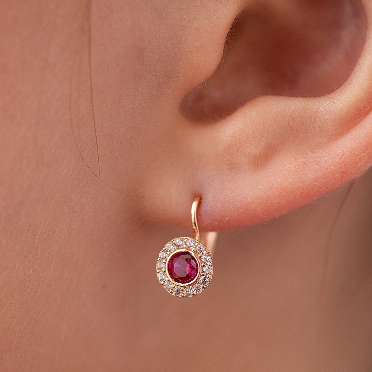 Золотые детские серьги с розовыми и белыми фианитами с09244 от ювелирного магазина Оникс - 1