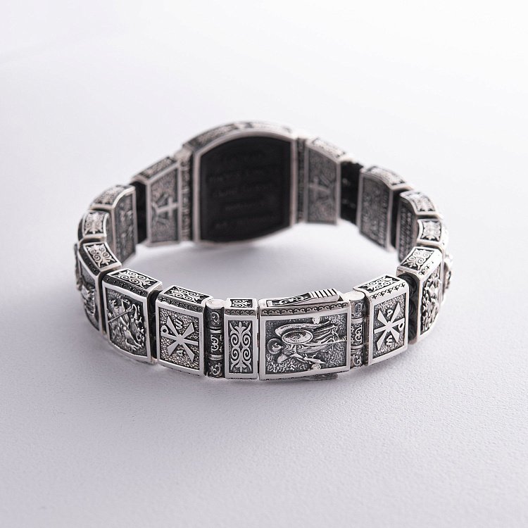 Срібний браслет "Господь Вседержитель. Образи святих" (ебенове дерево, фіаніт) 944 від ювелірного магазину Онікс - 4