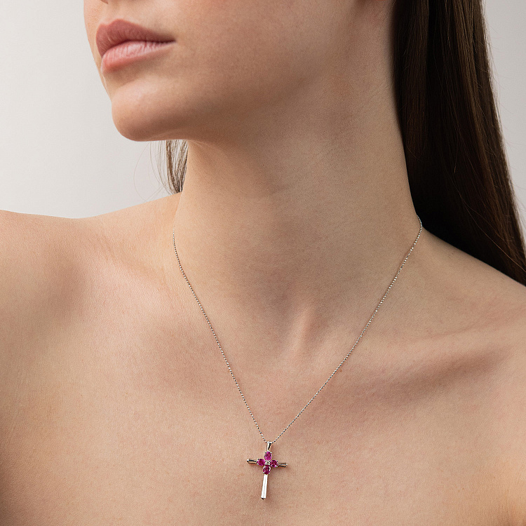 Золотой крестик с бриллиантами и рубинами пб0364nl от ювелирного магазина Оникс - 1