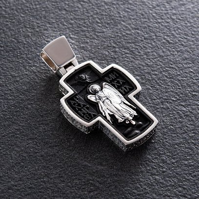 Мужской православный крест "Спас Нерукотворный. Архангел Михаил" из эбенового дерева и серебра 1052 №11