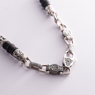 Мужская серебряная цепочка "Волки" с эбеновым деревом 812 №8