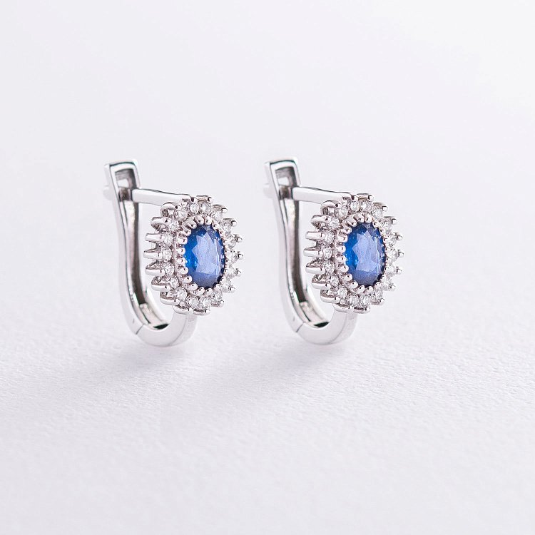 Золотые серьги (сапфир, бриллиант) JMSE6115M от ювелирного магазина Оникс