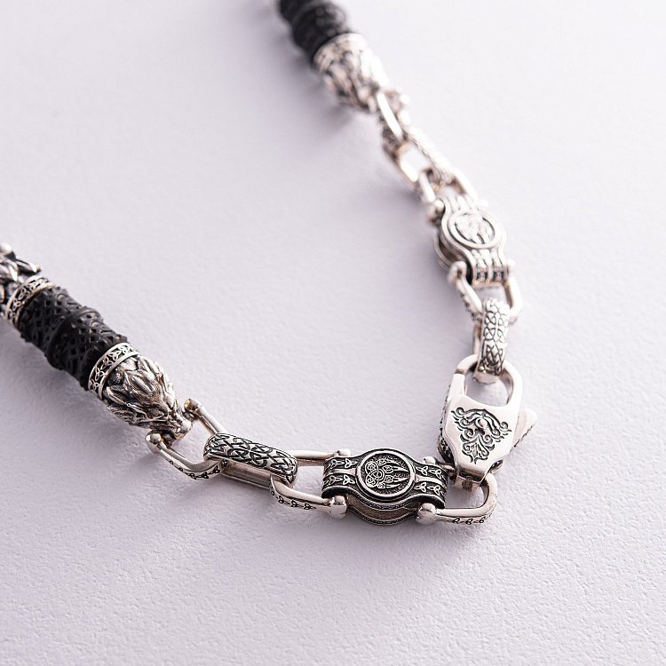 Мужская серебряная цепочка "Волки" с эбеновым деревом 812 от ювелирного магазина Оникс - 8