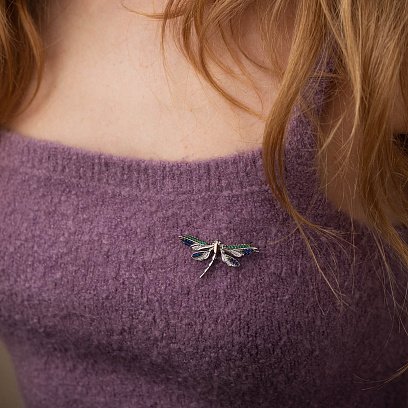 Серебряная брошь "Стрекоза" с разноцветными фианитами 048 №4