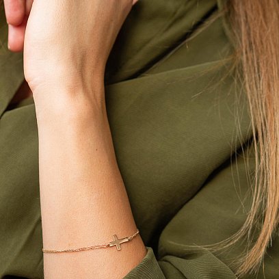 Золотой браслет с крестиком б02947 №2