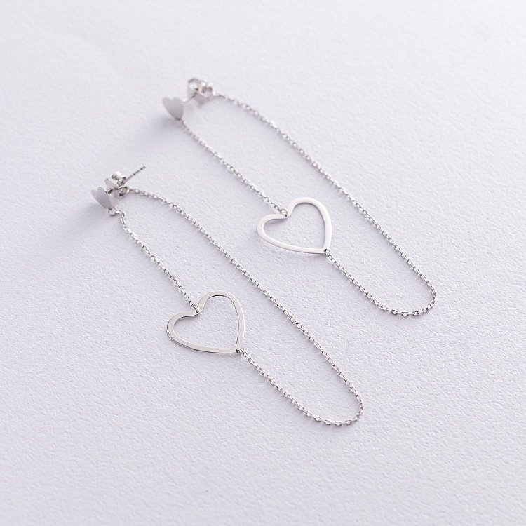 Золоті сережки - пусети на ланцюжку "Сердечка" с05954 від ювелірного магазину Онікс - 1