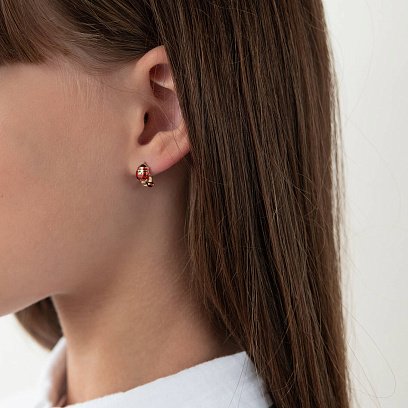 Золотые детские серьги с божьими коровками (эмаль) с03187 №4