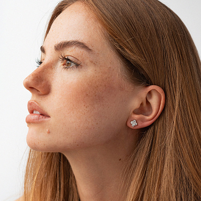 Сережки - пусети "Fleur" з фіанітами (біле золото) с09142 №5