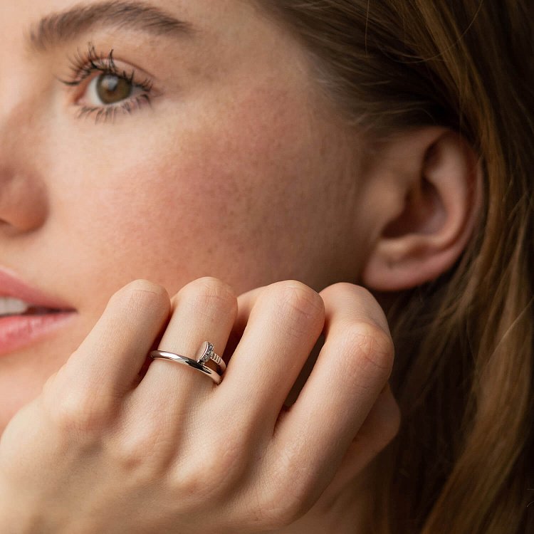 Кольцо "Гвоздь" с бриллиантами (белое золото) кб0475м от ювелирного магазина Оникс - 4