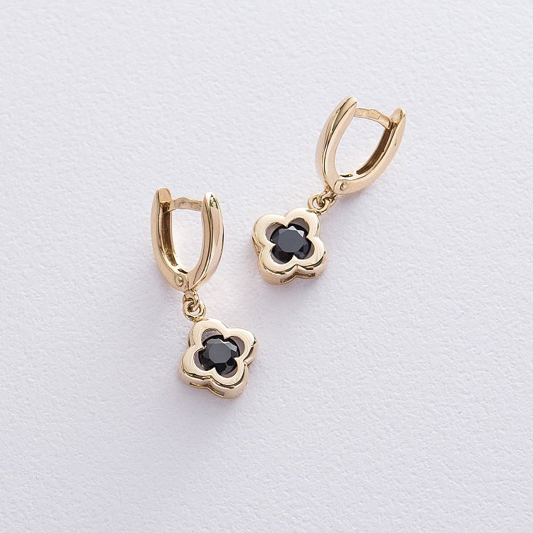 Золоті сережки "Конюшина" з фіанітом с04923 від ювелірного магазину Онікс - 3