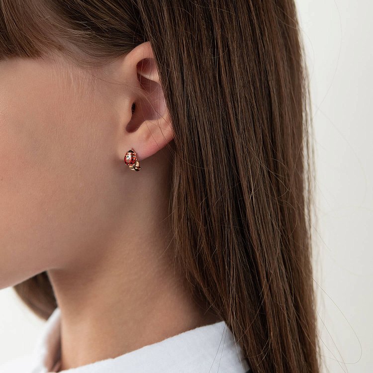 Золотые детские серьги с божьими коровками (эмаль) с03187 от ювелирного магазина Оникс - 3