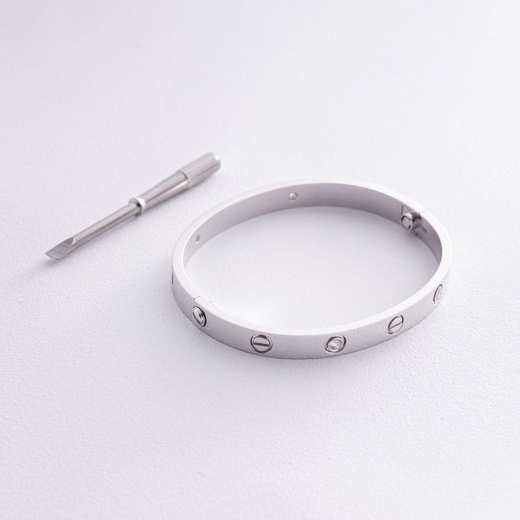 Жесткий браслет "Love" с бриллиантами (белое золото) 531761121 от ювелирного магазина Оникс