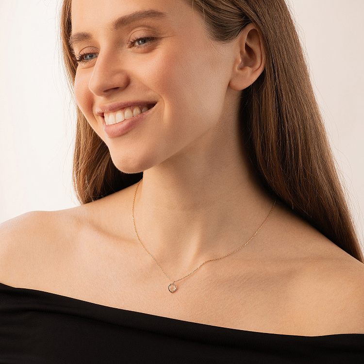 Кольє "Сердечко" з фіанітом (червоне золото) кол02683 від ювелірного магазину Онікс - 1