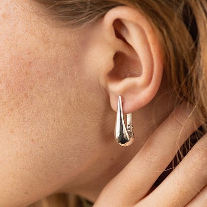 Серьги "Маленькие  капельки" в серебре (2.6 см) 122497 №4