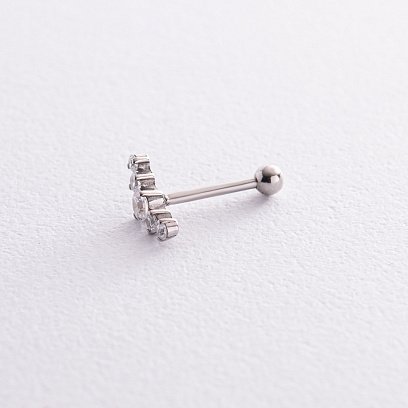Одиночна срібна сережка в хрящ вушка (фіаніти) 40001 №4