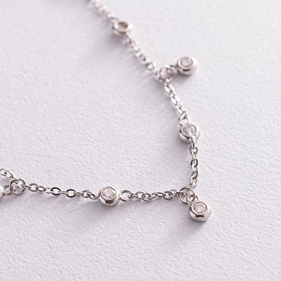 Серебряный браслет с белыми фианитами на ногу 141570 №3