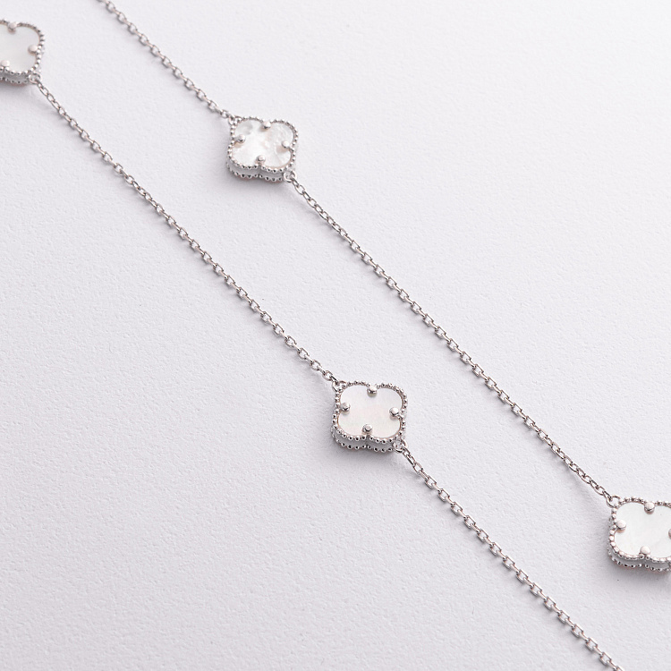 Серебряное колье "Клевер" (перламутр) 181339 от ювелирного магазина Оникс - 3