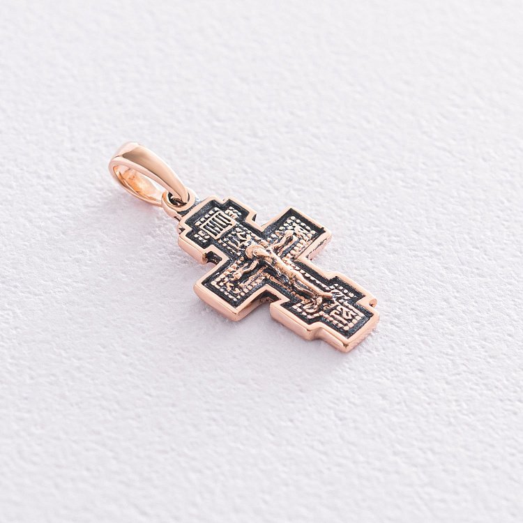 Православный крест "Распятие. Спаси и сохрани" (чернение) п01848 от ювелирного магазина Оникс