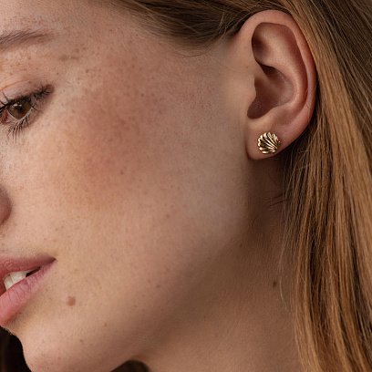 Серьги - пусеты "Ракушки" в желтом золоте с08464 №2