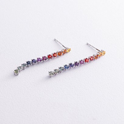 Золоті сережки - пусети з різнокольоровими сапфірами сб0448nl №4