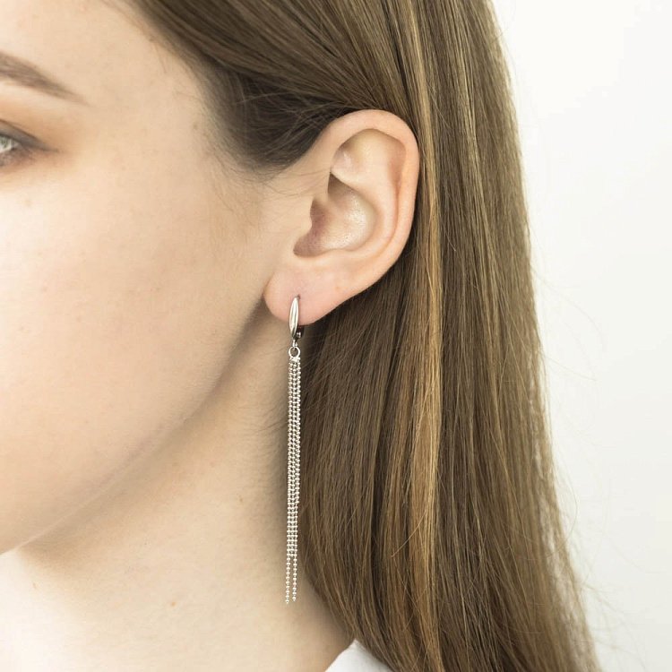 Срібні сережки на ланцюжку 122288 від ювелірного магазину Онікс - 2