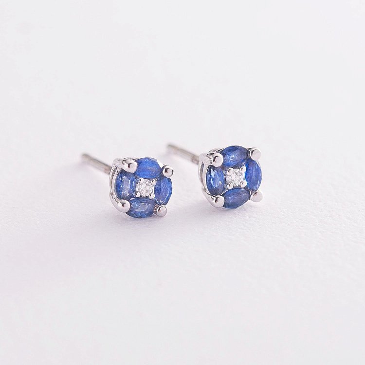 Золоті сережки-пусети з сапфірами і діамантами сб0075aj від ювелірного магазину Онікс