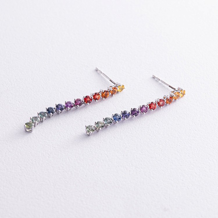 Золоті сережки - пусети з різнокольоровими сапфірами сб0448nl від ювелірного магазину Онікс - 3