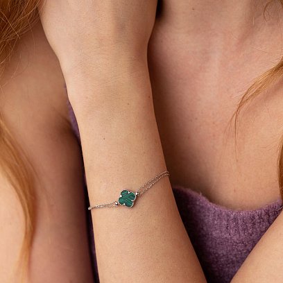 Срібний браслет "Конюшина" з малахітом 141596 №4