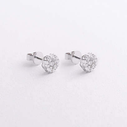 Золоті сережки - пусети "Квіточки" з діамантами сб0662cha №3