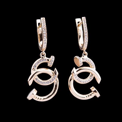 Ексклюзивні золоті сережки з фіанітами с03349 №3